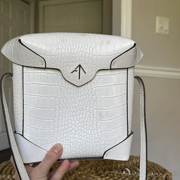 Manu Atelier White Croc Embossed Leather Bag Crossbody Or Shoulder Crocodile - Picture 14 of 16